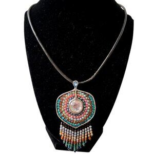 RARE Vintage Chico’s Bohemian-Style Statement Rhinestone Medallion Necklace